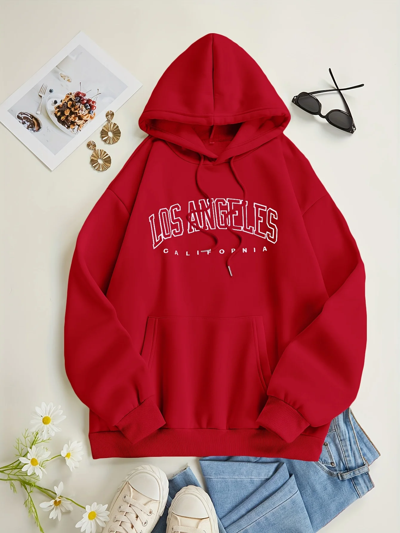 Trendy LA Letter Print Womens Hoodie - Comfortable Drawstring Hoodie Sleeve Casual Sweatshirt for Stylish Wardrobe