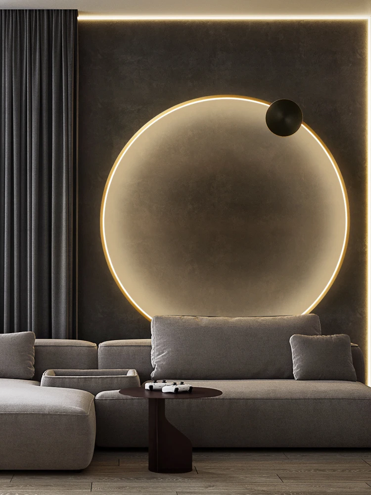 All Copper Minimalist Circular Wall Lamp Living Room Sofa Background Wall Light Luxury Creative Atmosphere Bedroom Bedside Light