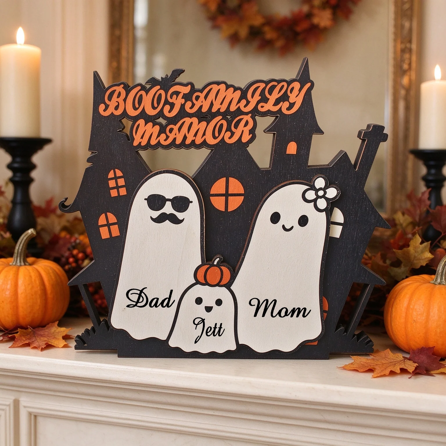 Personalized Ghost Squad Sign, Customizable Halloween Decorations with Ghost Family Names, Cute Halloween Decorations, Atmospheric Autumn Fireplace Ornaments, Ghost Family Theme. Personalized Halloween Family Wooden Ke - view 4