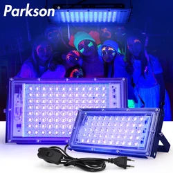 Luz de inundación UV impermeable, lámpara de escenario fluorescente ultravioleta con enchufe europeo para fiesta, 50W, 100W, 395nm, 400nm, AC220V