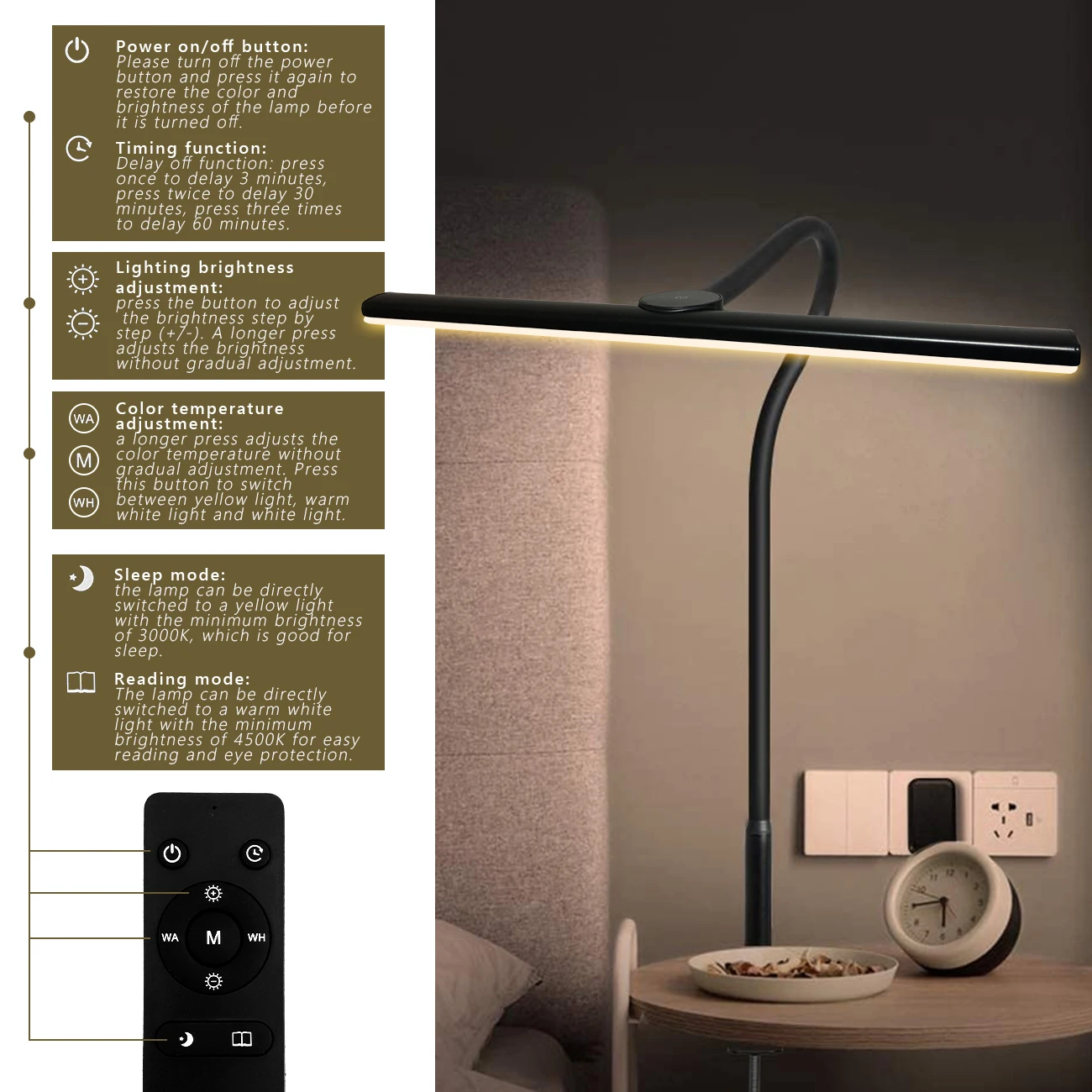 Imagem -02 - Desk Lamp com Braçadeira Flexível Gooseneck Light Modos de Cores Eyecaring 18w Touch Controle Remoto Brilho da Cor b