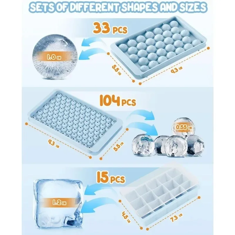 Ice Cube Trays, Ice Ball Maker Mold for Freezer with Scoop and Tong, Circle Ice Trays for Chilling Drinks, Coffee, Juice