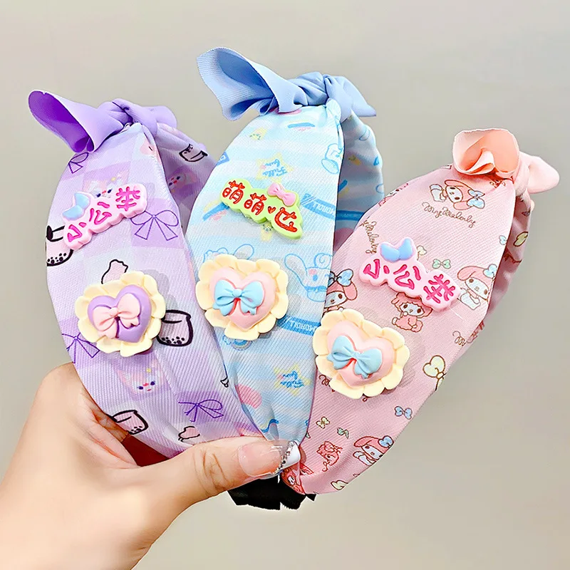 Sanrio 머리띠 Kawaii Kuromi 멜로디 헬로 키티 Cinnamoroll Pachacco 애니메이션 만화 소녀 머리 장식 여성 페이스 워시 헤어 밴드 선물