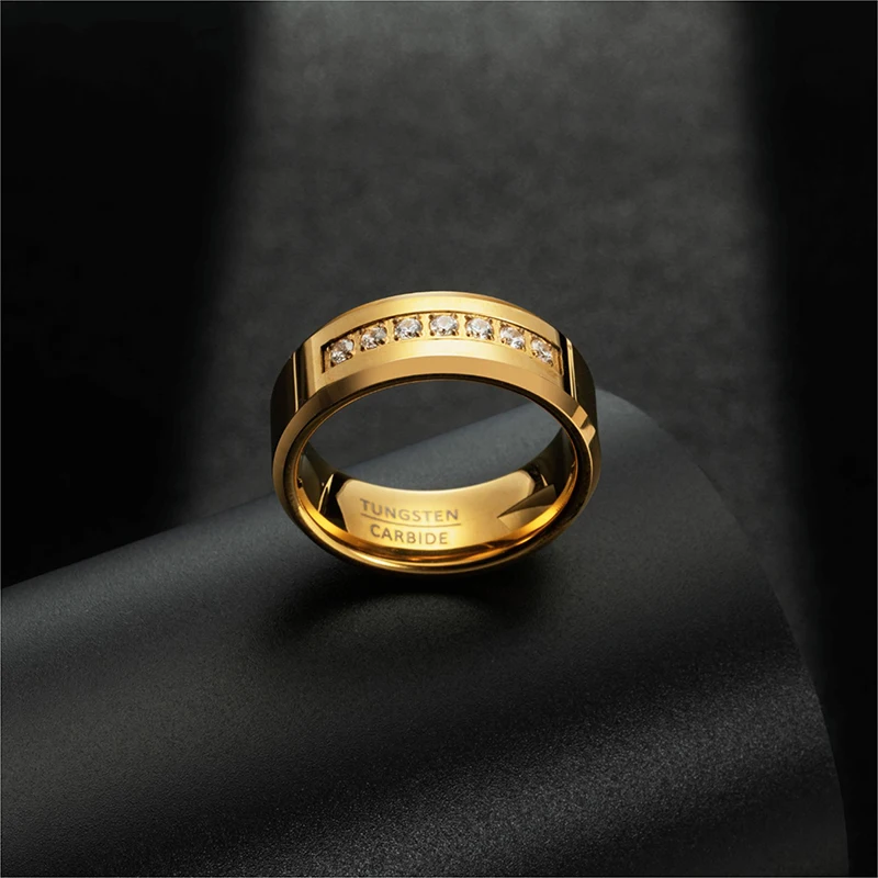 Somen 8mm Tungsten Carbide Cubic Zircon Wedding Rings For Men Women Eternity Ring CZ Inlaid Polished Engagement Fashion Jewelry