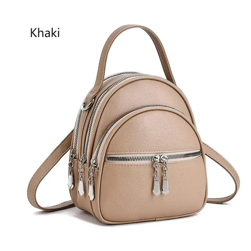 Ein hochwertiger multifunktionaler kleiner Rucksack für Damen, eine neue Mini-Handtasche in Uni-Farbe, im lässigen Schulstil. – Detail 22