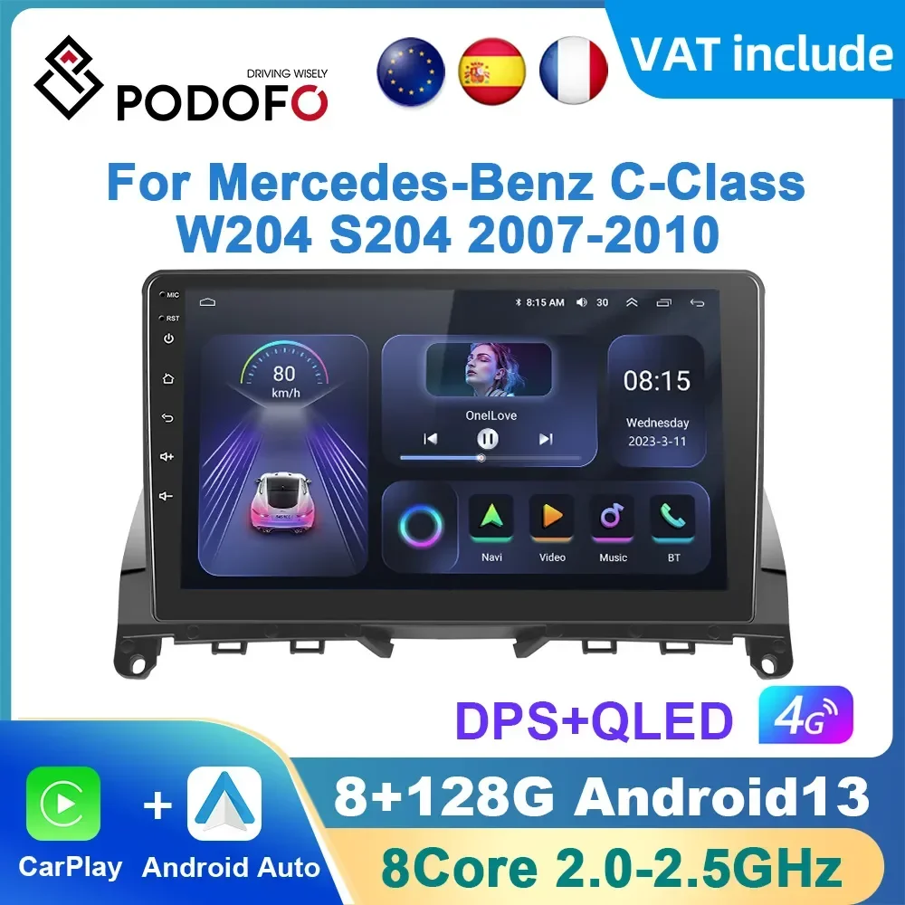 Podofo 2din Android Carplay Car Radio For Mercedes-Benz C-Class W204 S204 2006-2011 WIFI Car Multimedia Navigation GPS autoradio