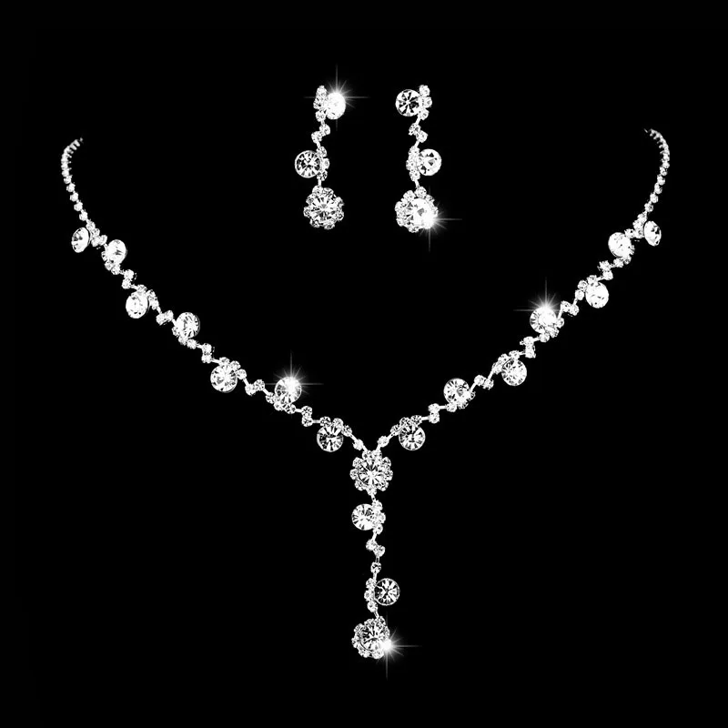 BLIJERY Elegant New Design Necklace Earrings Jewelry Sets for Women Silver Color Rhinestone Crystal Wedding Party Jewelry Set