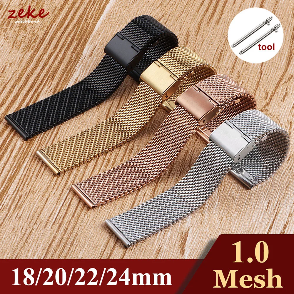 1.0 Milanese Mesh Loop Bracelet Stainless Steel Watch Band 18mm 20mm 22mm 24mm Wristband Quick Release Strap for DW for Omega