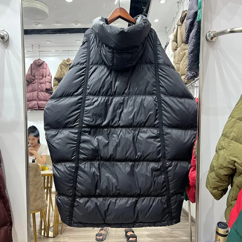 Schinteon المرأة الأبيض بطة أسفل سترة مع غطاء محرك السيارة الخريف الشتاء الدافئة طويلة أبلى أكثر من حجم معطف فضفاض 2025 جديد