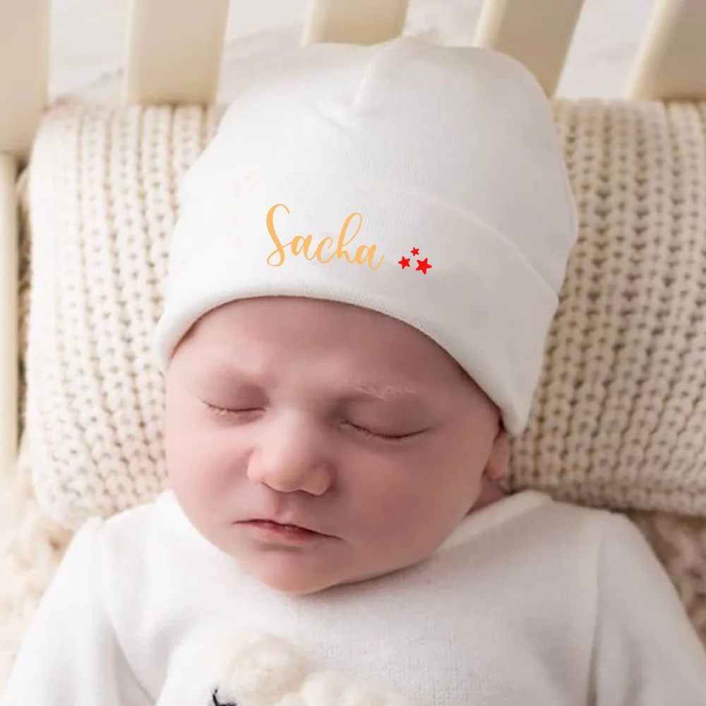 Personalized Baby Birth Hat Newborn Baby Name Beanie Hospital Hat Infant Girls Boys Personal Caps Birth Announcement Gifts