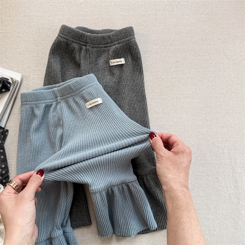 Spring New Toddlers Girls Elastic Leggings Solid Color Korean Style Children Skinny Flare Pants