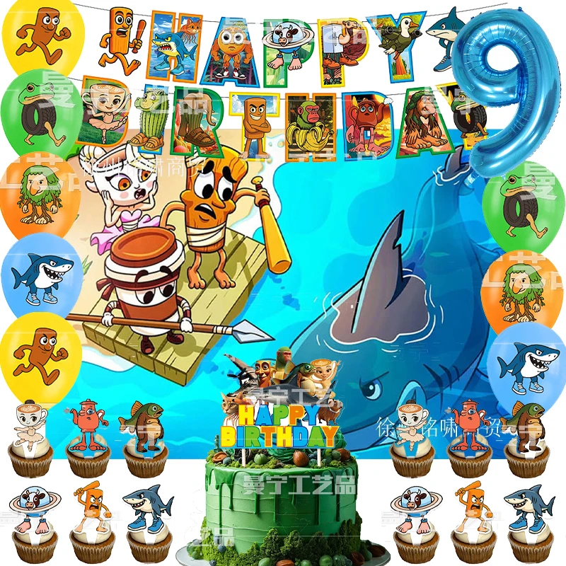 Tralalero Tralala Palloncini Cake Topper Sfondo Tungtung Sahur Brainrot Compleanno Baby Shower Genere Rivela Decorazione del partito Regalo
