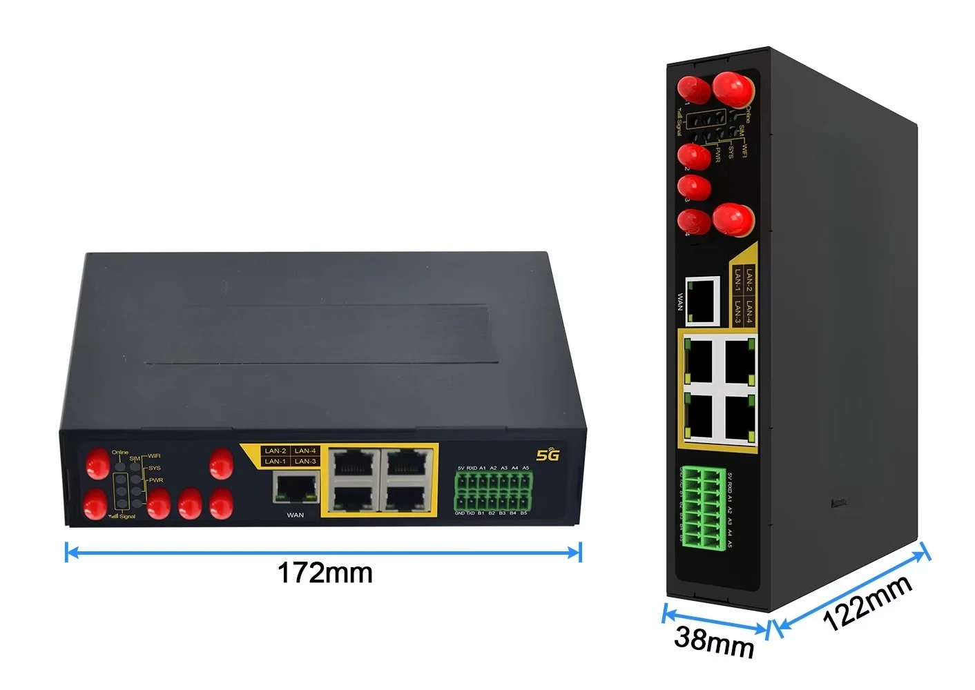 G100 5G IoT بوابة صناعية ذكية لاسلكية 5 * RS485 1 * RS232 تطبيقات المؤسسة الشبكية الذكية تتميز فتحة بطاقة SIM