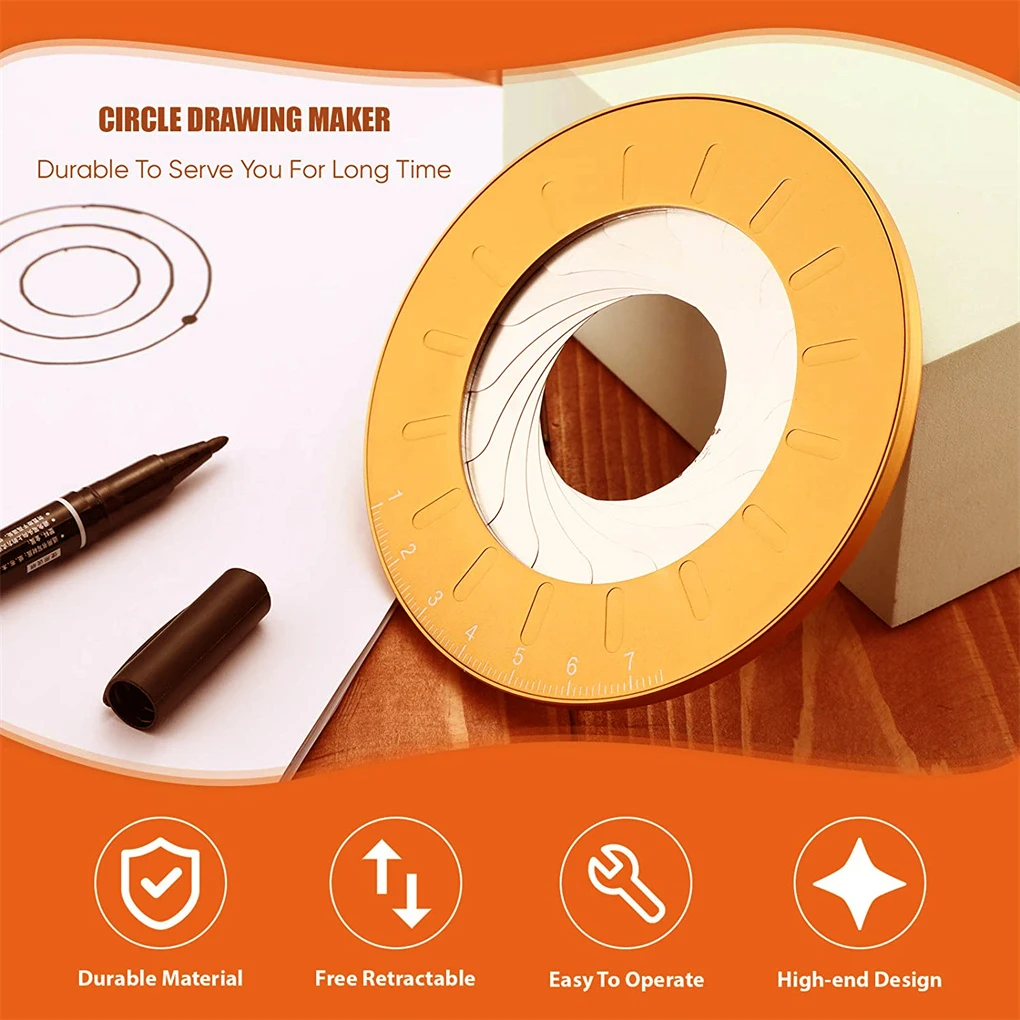 Round Circle Ruler Office School Aluminum Alloy Stainless Steel Circular Drawing Tool Measuring Instrument Carpentry