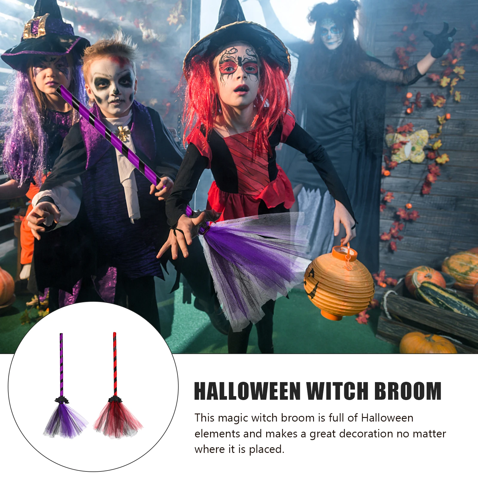 

2pcs Props Witch Gauze Witches For Cosplay Dance Party Supplies Decorative Halloween Party Witches Halloween Broom Decorative