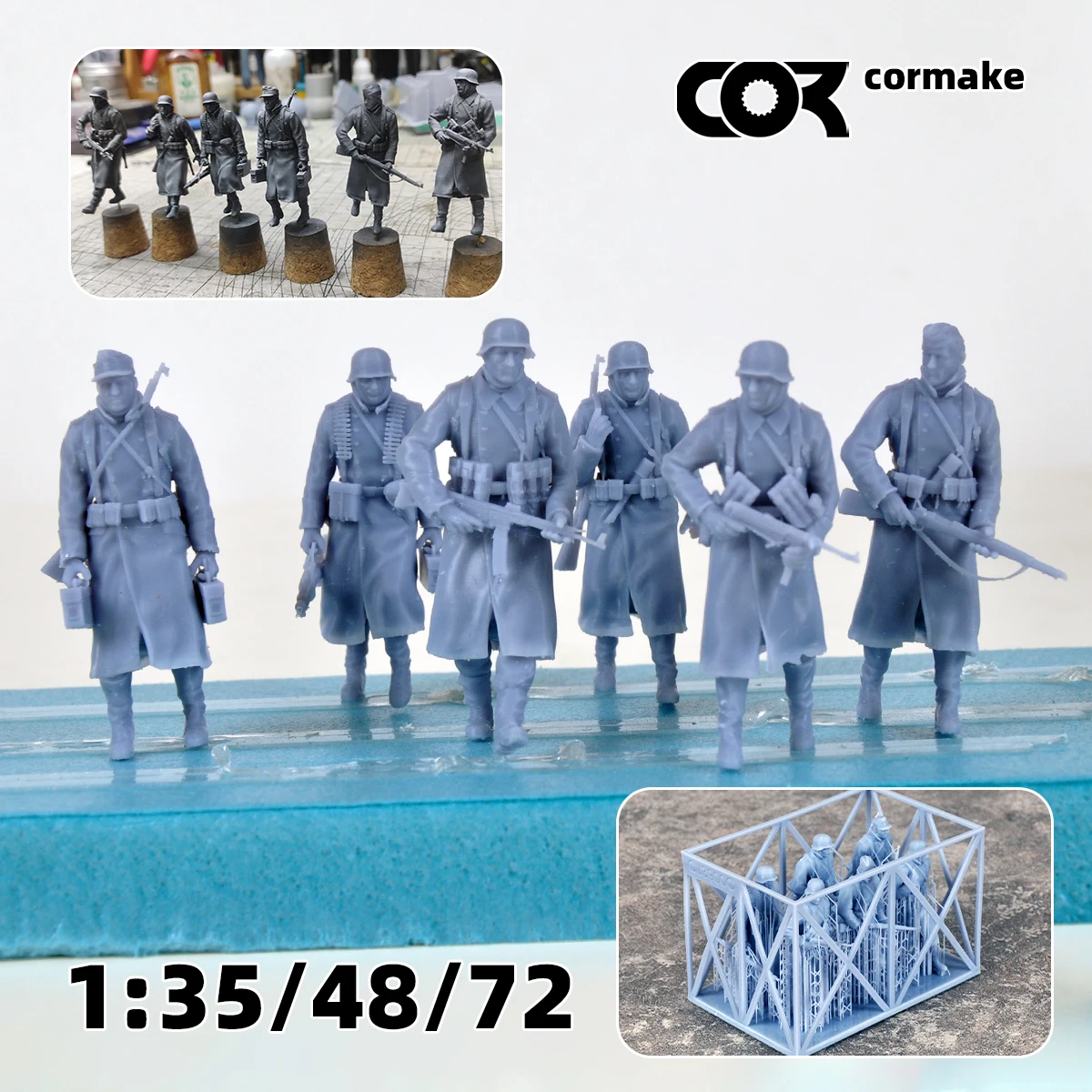 3D Resin Scale Miniature Model Kit Marching German Soldiers in Winter Uniform Figure 6 pcs Set 1939–1945 1/35 1/48 1/72