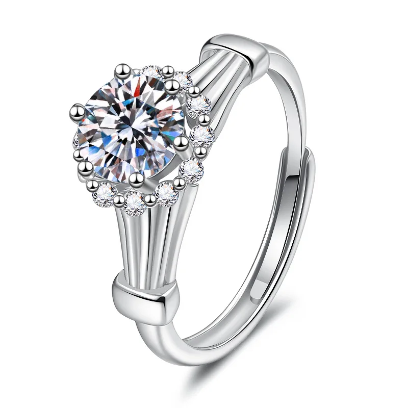 

S925 sterling silver jewelry moissanite simple personalized ring for women, one carat set versatile romantic wedding ring