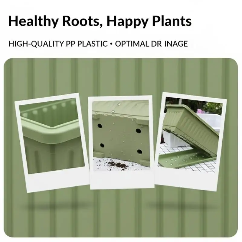 1Pcs Outdoor Indoor Plant Pot Rectangle Plastic Flower Box With Drainage Large Planter For Garden Window Sill Flowerbed