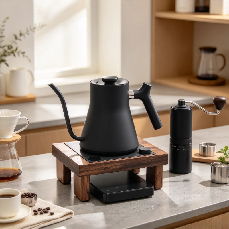 Pour Over Kettle Stand, Solid Walnut Wood Kettle Riser with an Elevated Platform and Smooth Finish for Coffee Station Storage