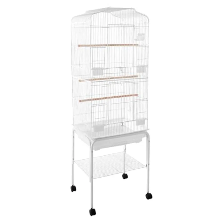 

Клетка для птиц на колесиках, разводная клетка из кованого железа с деревянной подставкой, съемным поддоном и кормушками для попугаев и канареек