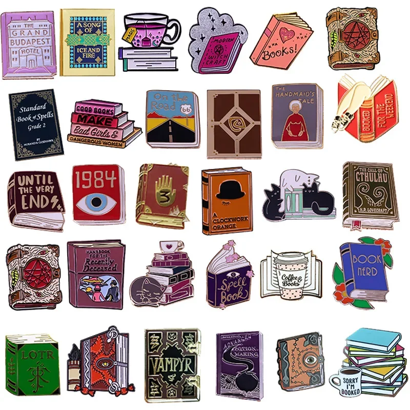 Books Brooch Collection Magic Reading Enamel Pin Coffee Lazy Cat Vampire 1984 Spell Book Badge Reader Flair Addition