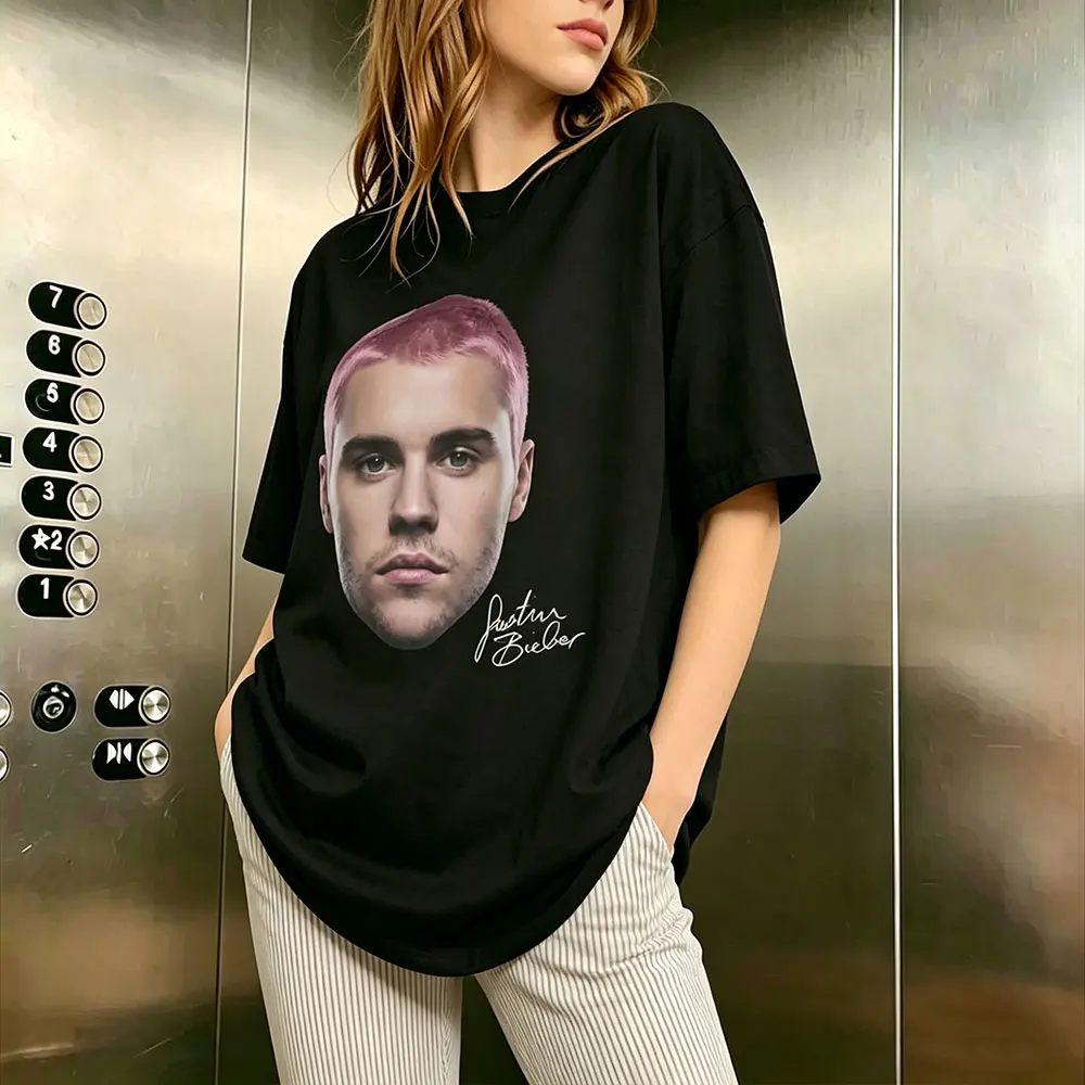 

Justin Bieber Big Face Graphic T Shirts Men Women Fashion Hip Hop Oversized T-shirt Men's Casual Cotton Short Sleeve T-shirts