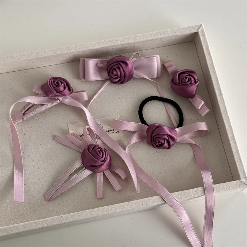 Pink Rose Bow Hairpin Female Side Headdress Forehead Duckbill Clip Hair Clip High-Grade Side Clip Hair Accessories