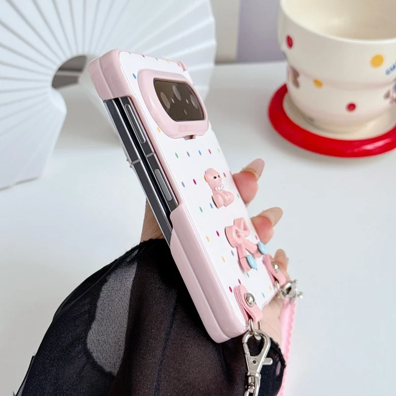 Cute Bear Design Protector For Huawei Pura X Max Case Middle Protective Folding Dual Hinge Hard Plastic Mobile Phone Back Cover