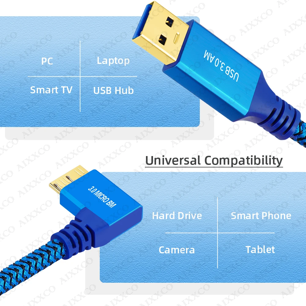 AIXXCO 1m Hard Drive External Cable USB3.0 Micro B Cable HDD Cable Micro Data Cable SSD Sata Cable Hard Disk Micro B Cable
