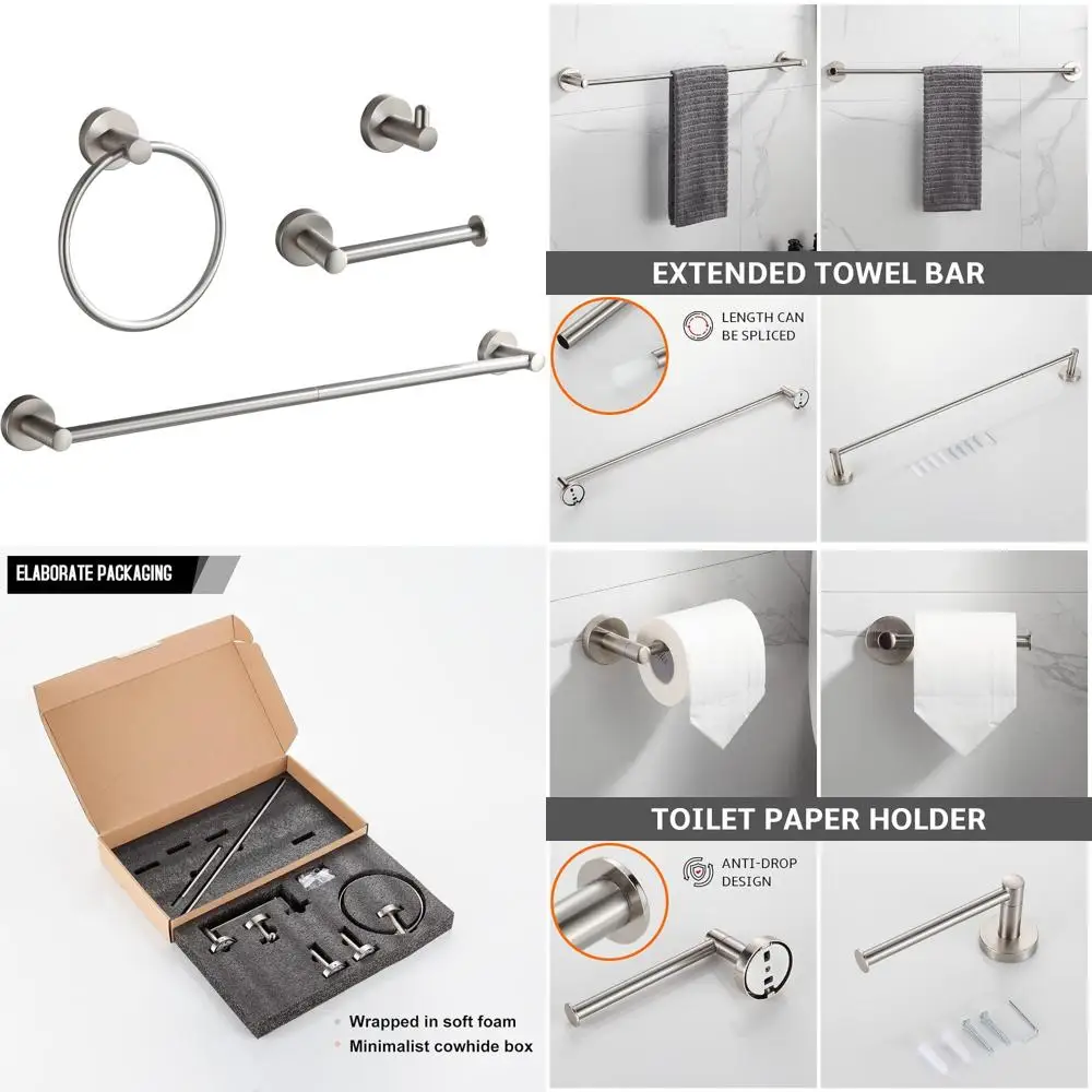 

4-Piece Brushed Nickel Towel Rack Set, 24 Adjustable Bathroom Hardware Accessories