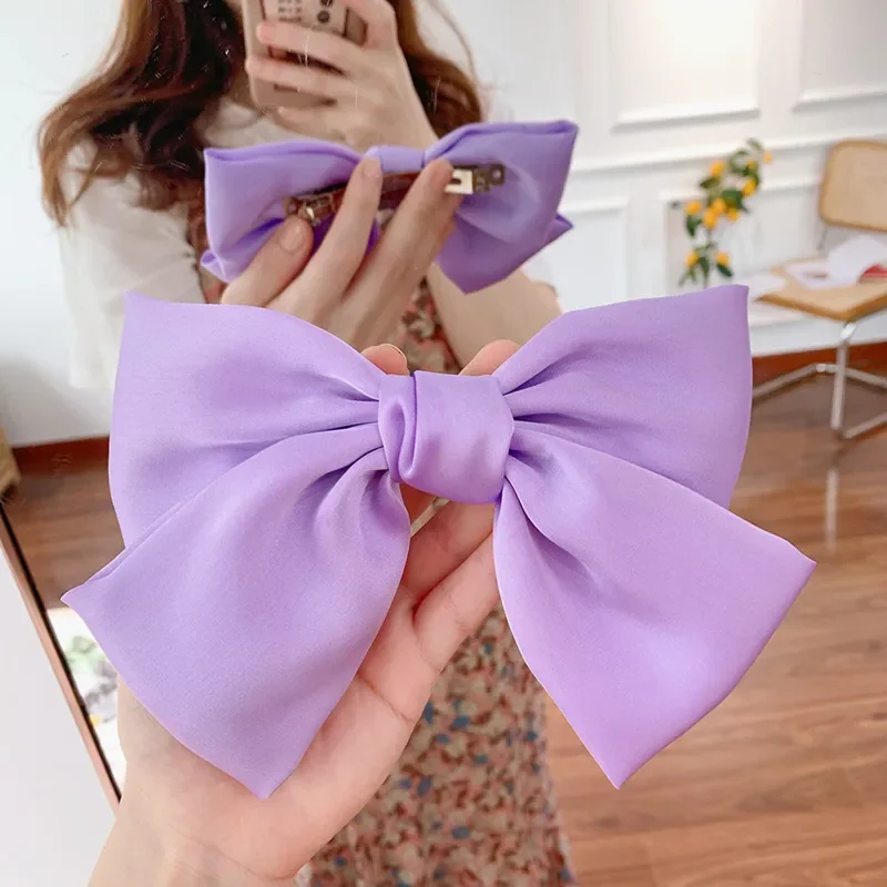Mode Einfarbig Satin Band Grips Große Große Schleife Haarnadel Für Frauen Mädchen Trendy Haar Clip Nette Haarspange Haar Zubehör – Detail 3