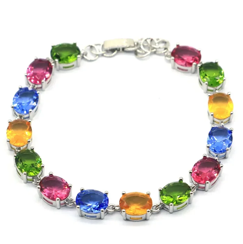 16g 925 SOLID STERLING SILVER BRACELET Tourmaline Tanzanite London Blue Aquamarine Amethyst Citrine Peridot Red Ruby 8-9