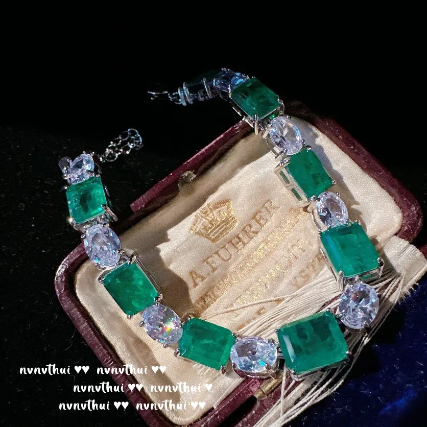 2023 New Luxury 925 Sterling Silver Tourmaline Emerald Gemstone Jewelry Set Women Vintage Wedding Engagement Bridal Accessories