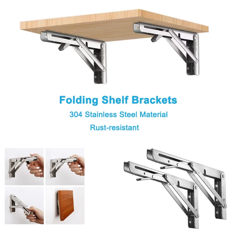 

6-20in 304 Stainless Steel Folding Shelf Bracket Adjustable Wall Shelf Heavy Duty Triangle Bracket Space Saving Folding Bracket