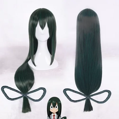 80cm My Hero Academia Baku no Hero Asui Tsuyu Wig Dark Green Long Straight Cosplay Wigs + Wig Cap