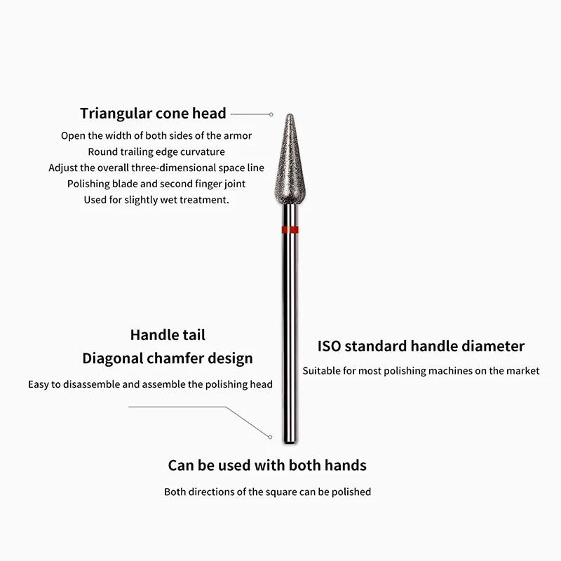 Triangular Cone Shape Diamond Nail Drill Bits Rotary Russian Cuticle Bit Electric Manicure Drill Nails Accessories Nail Art Tool