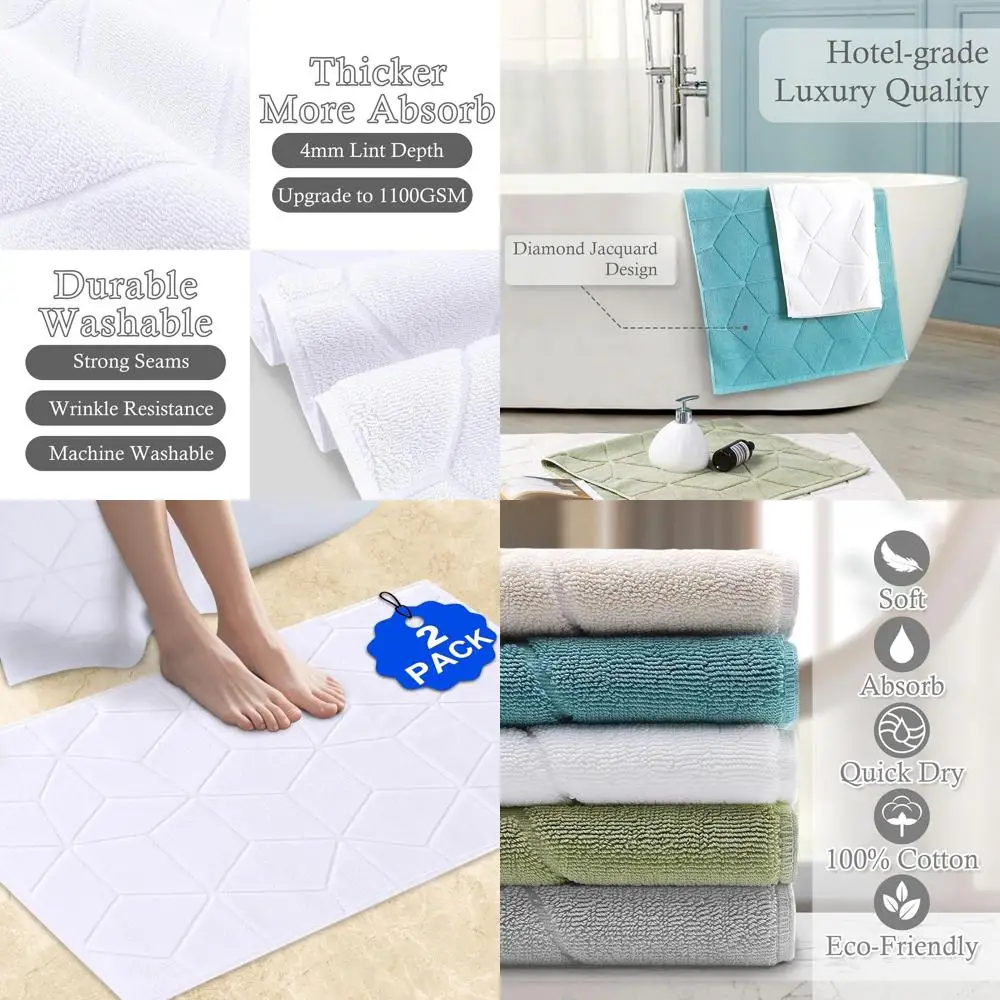 

Cotton Hotel-Style Bath Mat Set, 2-Piece, 19x30 Inches, 1100 GSM, Soft & Absorbent, Washable