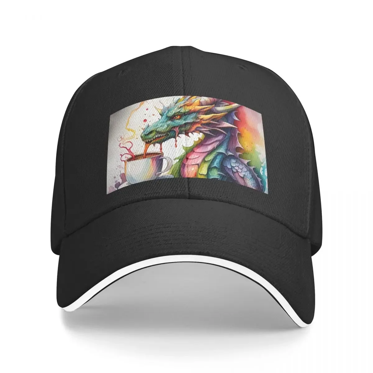 

Watercolor Dragon with his Morning Coffee Baseball Cap sun caps Girl'S Hats Men's
