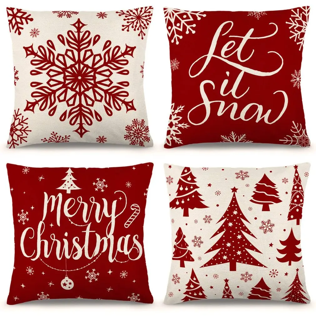 

4pcs/set Pillowcase Sofa Cushion Cover Linen Pillowslip House Indoor Home Decoration Outdoor Christmas Pillowcases