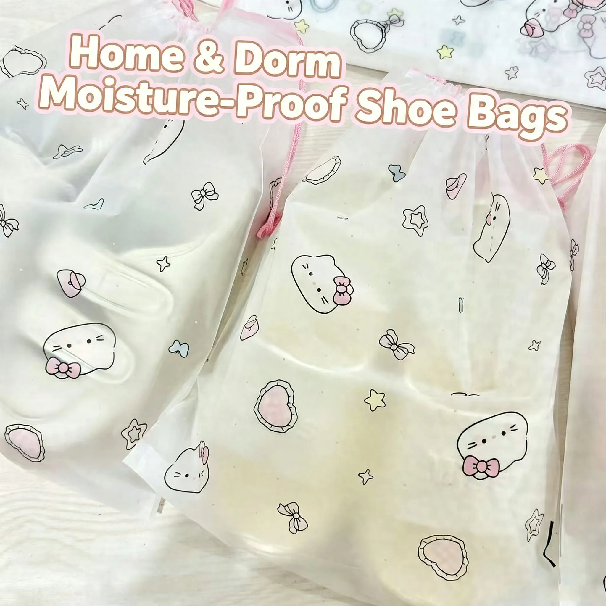 Sanrio Hello Kitty Shoe Storage Bag (PEVA) – Transparent, Waterproof Drawstring Design; Ideal for Travel and Dorm Use
