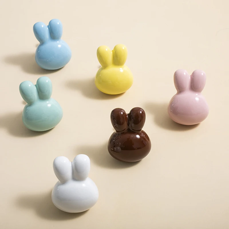 4PCS Cute Rabbit Ceramic Brass Base Furniture Pulls Handles Drawer Knobs Baby Room Kindergarten Playground Cabinet Pulls Knobs