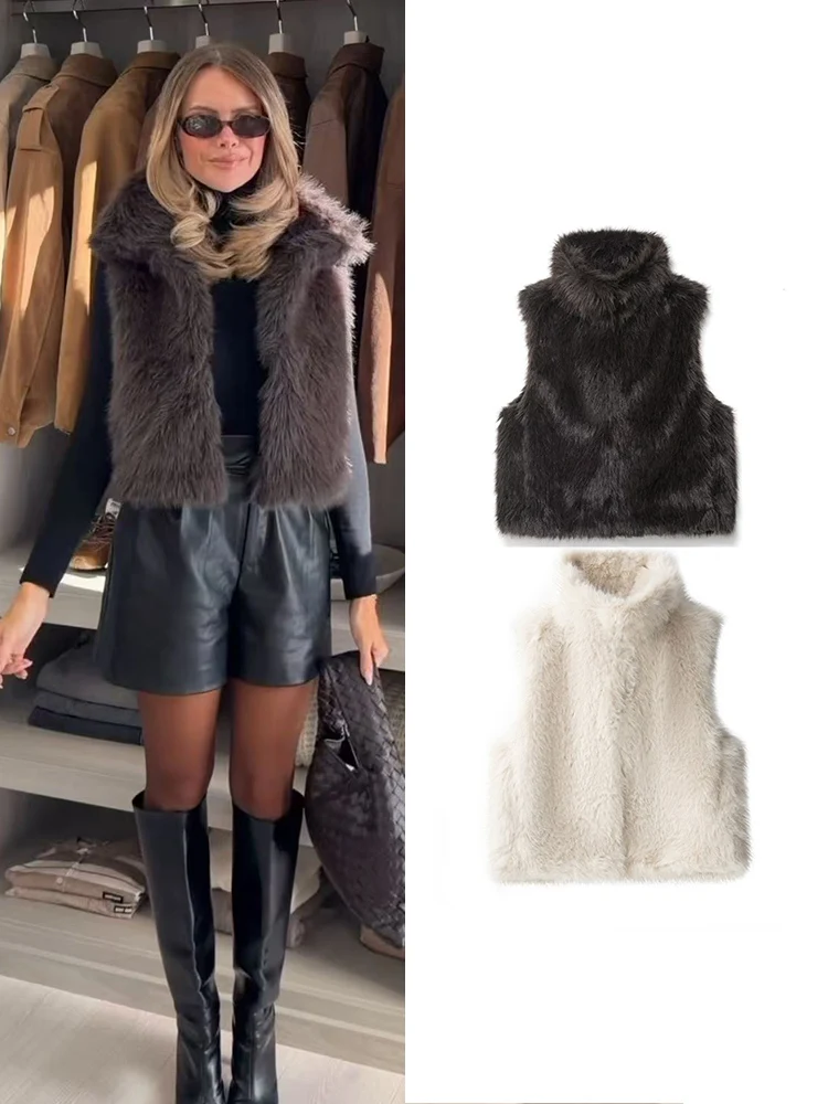 Herfst Winter Warm Bont Vest Voor Vrouwen Chic Pluizig Mouwloos Trend Vest Nepbont Jas Tops Mode Vrouwelijke Bovenkleding