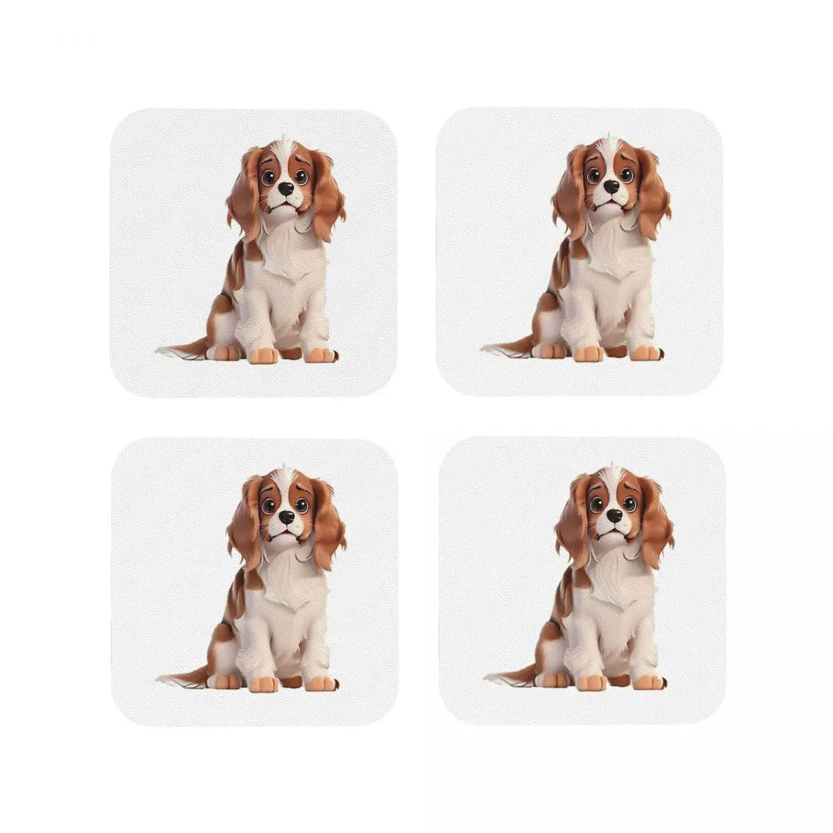 Animated Cavalier King In 3D Style -Charles Spaniel Coasters Kitchen Placemats Insulation Cup Coffee Mats For Decor Set of 4