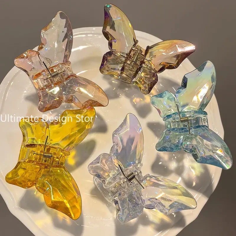 Crystal Butterfly Mermaid Hair Claw Girls Back Head Clamp Clip Transparent Large Shark Clips Hairpins Headdress Hair Accessories