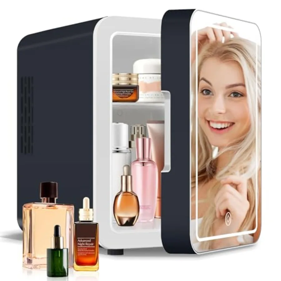 

Upgrade Skincare Fridge with Dimmable LED Light Mirror, 4L/6Can Cooler Warmer for Skin care Cosmetic Makeup Beauty, Portable Mi