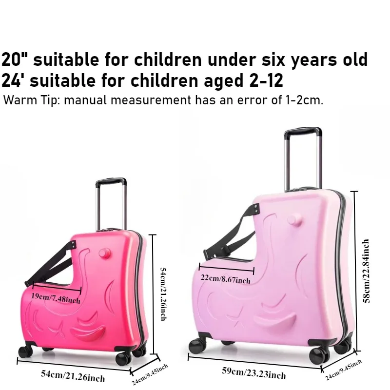 Kids Scooter Suitcase Sit & Riding Luggage with 360° Universal Wheel Pedal Handrail Removable Seat Belt Cabin Luggage 20/24 Inch