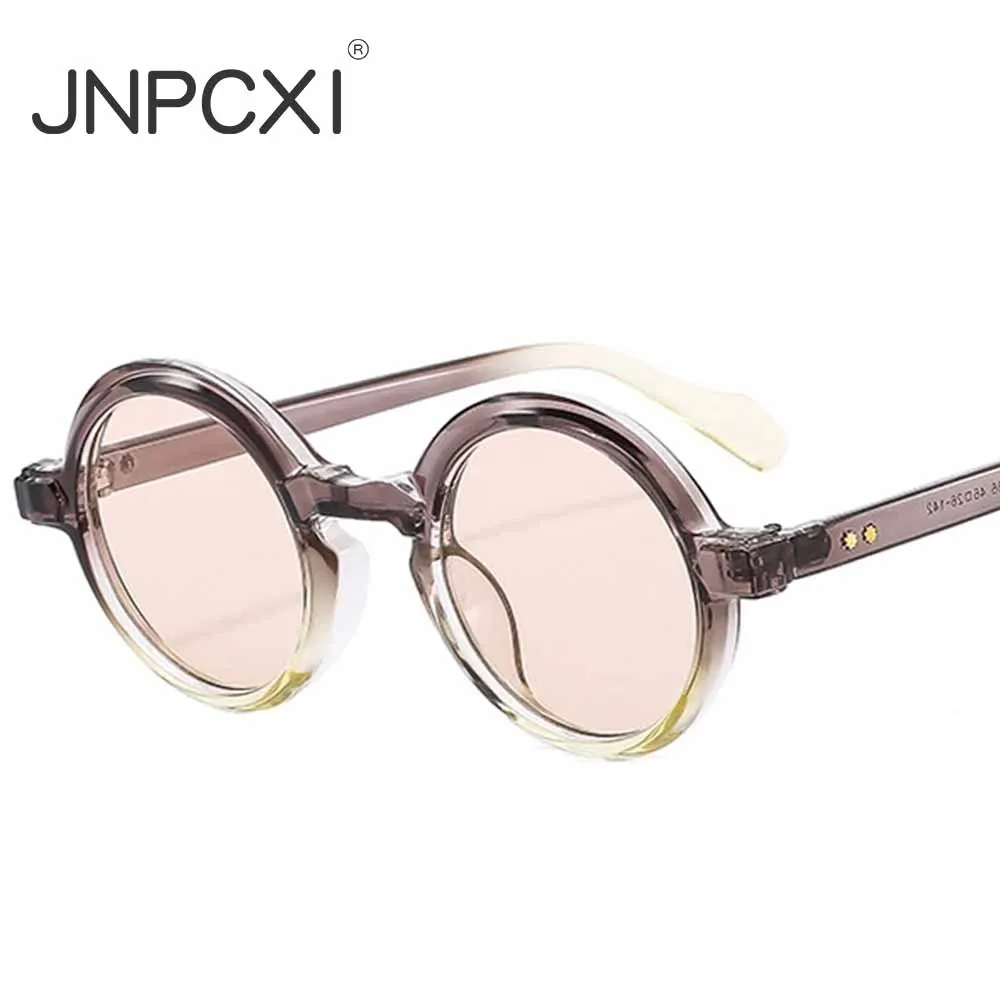 Okulary przeciwsłoneczne damskie JNPCXI w stylu retro, okrągłe, punkowe, modne, dwukolorowe, z fioletowym gradientem, męskie okulary przeciwsłoneczne z nitami, ochrona UV400