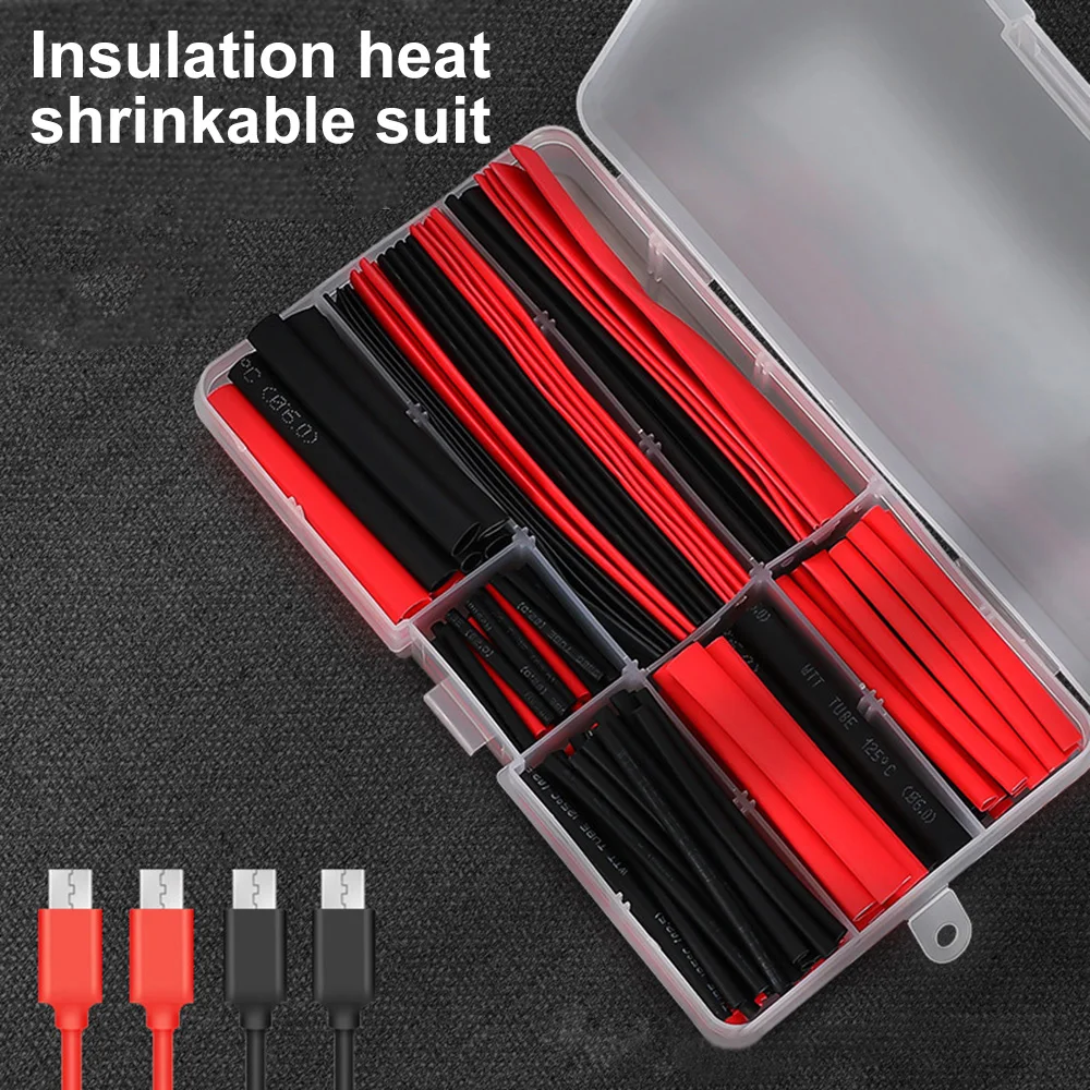 150pcs Thermoresistant Tube Heat Shrink Wrapping Kit Assorted Wire Cable Sulation Sleeving 2:1 black red Heat Shrink Tubing