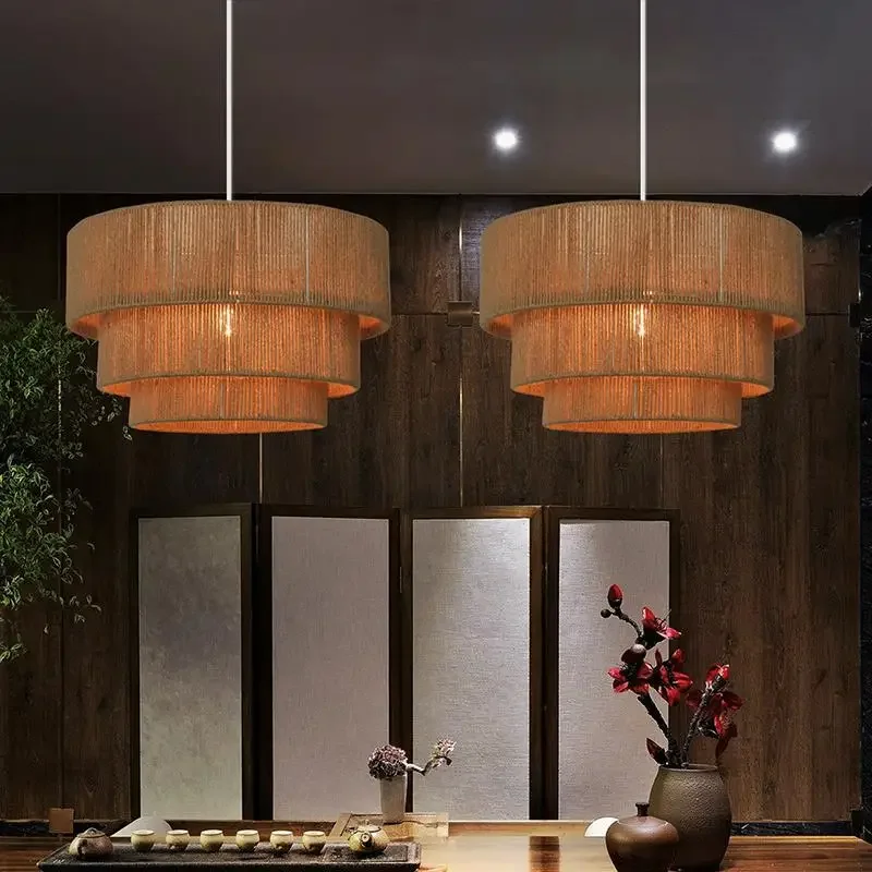 MORI SCONCE Lamp Hemp Rope Wall Light or Bedroom Bedside Lights Dining Room Living Room Aisle Japanese Wall Lamp