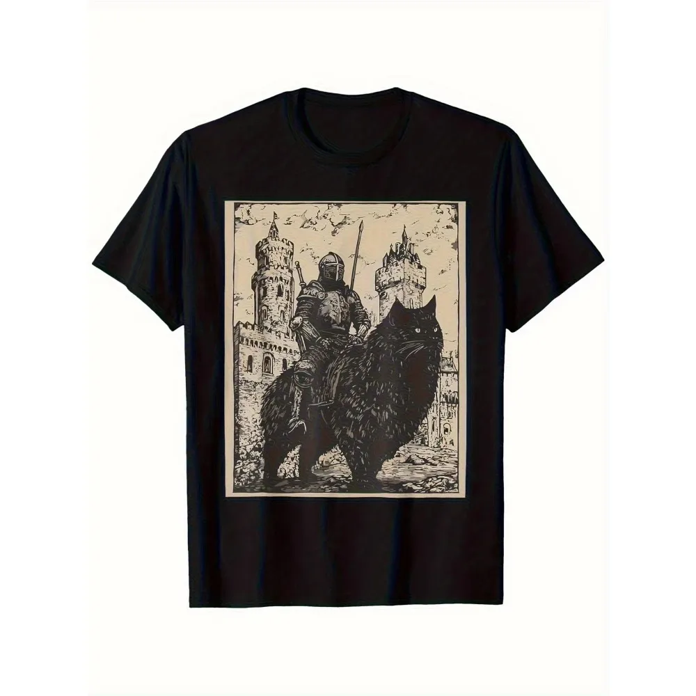 Women Vintage 90s Gothic Castle Black Cat Graphic T-Shirt Soft Fabric Summer Casual Short Sleeve Streetwear Tops,Oversized Fit
